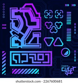 Cyberpunk design with dark background. Abstract technology vector illustration.