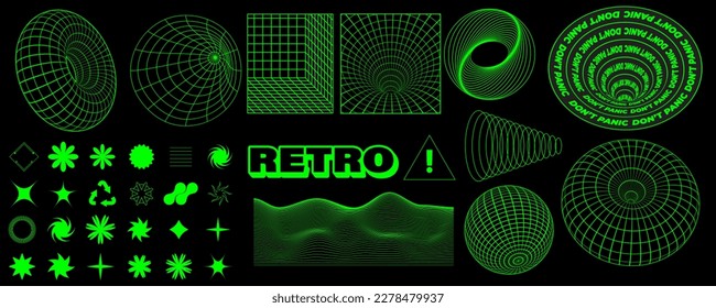 Elementos de diseño ciberpunk de estilo retro futurista. Estética del año 2000.