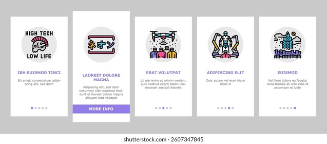 cyberpunk digital city future onboarding mobile vector cyber technology, modern street, night light, building urban, fantasy, town blue cyberpunk digital city future illustrations