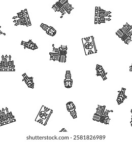 cyberpunk digital city future vector seamless pattern thin line illustration