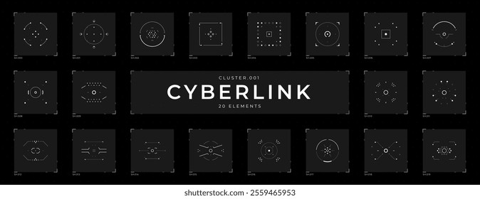 Cyberpunk elements set. Futuristic HUD elements set. Cyber style collection of targets and buttons. Cyberpunk vector shapes for virtual reality interface. Digital technology futuristic UI, UX.