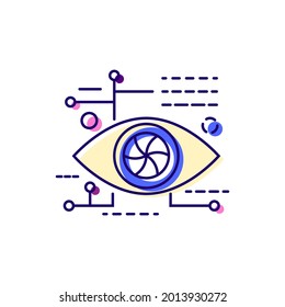 Cyberpunk eye color icon. Future with robot technology. Bio-robot gadgets. Human high tech implants. Flat symbol. Isolated vector stock illustration