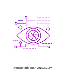 Cyberpunk Eye Outline Icon. Future With Robot Technology. Bio-robot Gadgets. Human High Tech Implants. Gradient Linear Purple Contour Symbol. Isolated Vector Stock Illustration