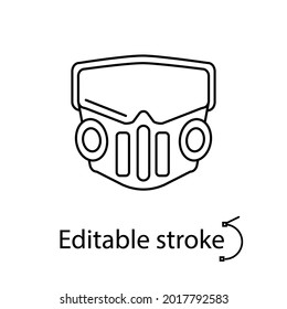 Cyberpunk face mask outline icon. Future with robot technology. Apocalypse idea. Customizable linear contour symbol. Editable stroke. Isolated vector stock illustration