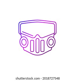 Cyberpunk face mask outline icon. Future with robot technology. Apocalypse idea. Gradient linear purple contour symbol. Isolated vector stock illustration