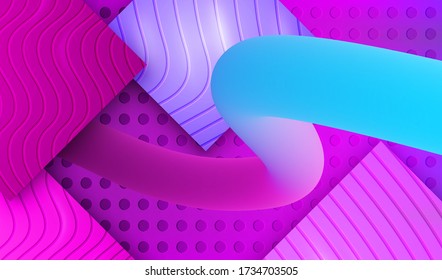 Cyberpunk Flow Fluid Lines on the Relief Background, Papercut Mosaic Surface, Technology 80s Sci-Fi Style, Synthwave 1980s Banner, Retrowave Cyber Punk Aesthetics, Vector Illustration Art Design
