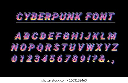 Cyberpunk font alphabet 3d type