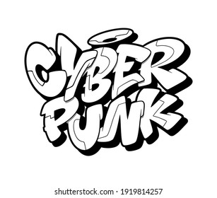 Cyberpunk font in graffiti style. Vector illustration.