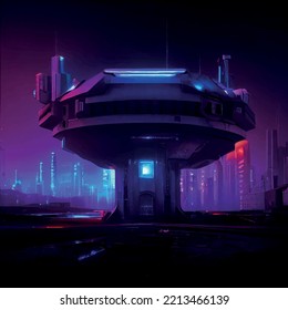 cyberpunk fort with cyberpunk lights space building