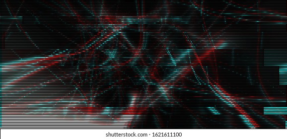 Cyberpunk future concept. Vector illustration of an abstract glitch background.  Colorful techno backdrop with aesthetics of retrowave style of 80's.