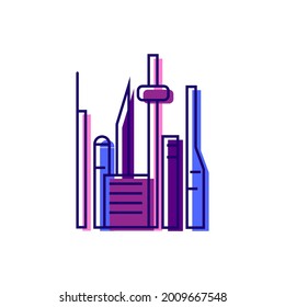 Cyberpunk futuristic city with skyscrapers color icon. Futuristic city. Apocalypse idea.