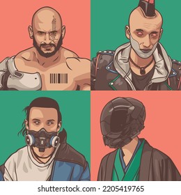 Cyberpunk Futuristic Cyborg Male Character Portrait Vector Illustration Collection Vol. 1 Perfect for Poster and Avatar