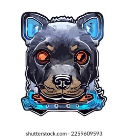 Cyberpunk futuristic dog sticker vector design isolated on white background. Good for logo, mascot, badge, emblem, banner, poster, flyer, social media, shirt.