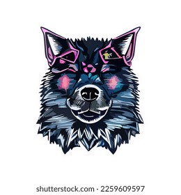 Cyberpunk futuristic dog sticker vector design isolated on white background. Good for logo, mascot, badge, emblem, banner, poster, flyer, social media, shirt.