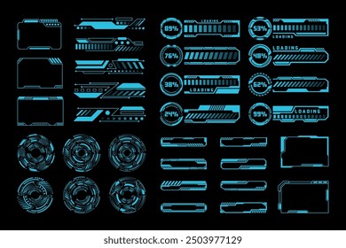 Cyberpunk Futuristic HUD Interface Elements Set. Blue Neon Sci Fi Design Ui Templates Simple Layout