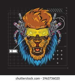 Cyberpunk Futuristic Lion Illustration suitable for poster, flyer, greeting cards, sticker, social media and tshirt design