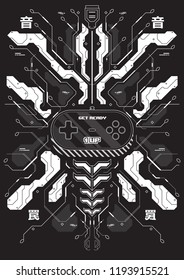 Cyberpunk futuristic poster with retro games elements. Tech Abstract poster template. Modern flyer for web and print.