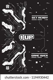 Cyberpunk Futuristic Poster With Retro Games Elements. Tech Abstract Poster Template. Modern Flyer For Web And Print.