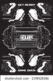 Cyberpunk futuristic poster with retro games elements. Tech Abstract poster template. Modern flyer for web and print.