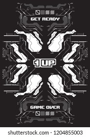 Cyberpunk futuristic poster with retro games elements. Tech Abstract poster template. Modern flyer for web and print.