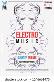 Cyberpunk futuristic poster. Retro futuristic poster template. Electronic music layout. Modern club party flyer.