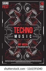 Cyberpunk futuristic poster. Retro futuristic poster template. Electronic music layout. Modern club party flyer.