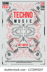 Cyberpunk futuristic poster. Retro futuristic poster template. Electronic music layout. Modern club party flyer.