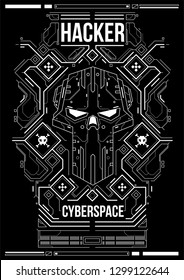 Cyberpunk futuristic poster. Retro futuristic poster template. Tech Abstract poster template. Modern flyer for web and print. hacking, cyber culture, programming and virtual environments.