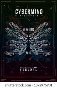 Cyberpunk futuristic poster. Retro futuristic poster template. Tech Abstract poster template. Modern flyer for web and print. hacking, cyber culture, programming and virtual environments.