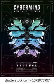 Cyberpunk futuristic poster. Retro futuristic poster template. Tech Abstract poster template. Modern flyer for web and print. hacking, cyber culture, programming and virtual environments.