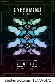 Cyberpunk futuristic poster. Retro futuristic poster template. Tech Abstract poster template. Modern flyer for web and print. hacking, cyber culture, programming and virtual environments.