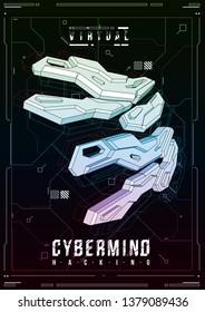 Cyberpunk futuristic poster. Retro futuristic poster template. Tech Abstract poster template. Modern flyer for web and print. hacking, cyber culture, programming and virtual environments.