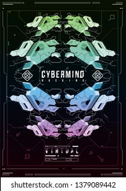 Cyberpunk futuristic poster. Retro futuristic poster template. Tech Abstract poster template. Modern flyer for web and print. hacking, cyber culture, programming and virtual environments.