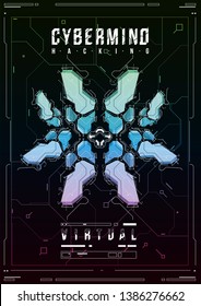 Cyberpunk futuristic poster. Retro futuristic poster template. Tech Abstract poster template. Modern flyer for web and print. hacking, cyber culture, programming and virtual environments.