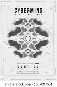 Cyberpunk futuristic poster. Retro futuristic poster template. Tech Abstract poster template. Modern flyer for web and print. hacking, cyber culture, programming and virtual environments.