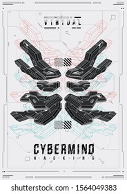 Cyberpunk futuristic poster. Retro futuristic poster template. Tech Abstract poster template. Modern flyer for web and print. hacking, cyber culture, programming and virtual environments.