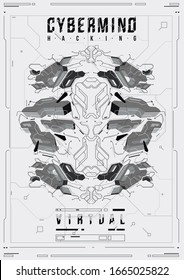 Cyberpunk futuristic poster. Retro futuristic poster template. Tech Abstract poster template. Modern flyer for web and print. hacking, cyber culture, programming and virtual environments.