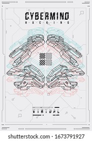 Cyberpunk futuristic poster. Retro futuristic poster template. Tech Abstract poster template. Modern flyer for web and print. hacking, cyber culture, programming and virtual environments.