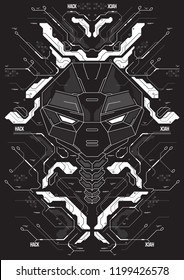 Cyberpunk futuristic poster with robot head. Tech Abstract poster template. Modern flyer for web and print.