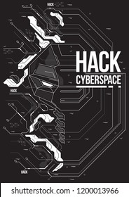 Cyberpunk futuristic poster with robot head. Tech Abstract poster template. Modern flyer for web and print.