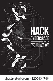 Cyberpunk futuristic poster with robot head. Tech Abstract poster template. Modern flyer for web and print.