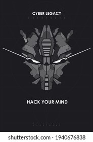 Cyberpunk futuristic poster with robot head. Tech Abstract poster template. Modern flyer for web and print.