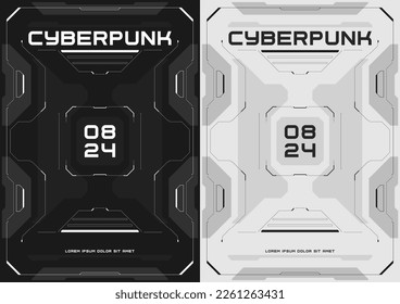 Cartel futurista de Cyberpunk. Diseño tecnológico de ciberpunk para web y plantilla de impresión. Volante de estilo tecnológico. Tecnología futura, diseño ciberecológico blanco y negro, inversión. Vector