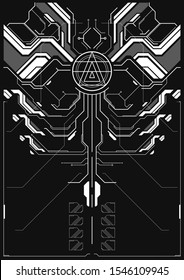 Cyberpunk futuristic poster. Tech Abstract poster template with HUD elements. Modern flyer for web and print. hacking, cyber culture, programming and virtual environments.