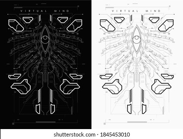 Cyberpunk futuristic poster. Tech Abstract poster template with HUD elements. Modern flyer for web and print. hacking, cyber culture, programming and virtual environments.