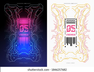 Cyberpunk futuristic poster. Tech Abstract poster template with HUD elements. Modern flyer for web and print. hacking, cyber culture, programming and virtual environments.