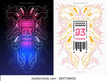 Cyberpunk futuristic poster. Tech Abstract poster template with HUD elements. Modern flyer for web and print. hacking, cyber culture, programming and virtual environments.