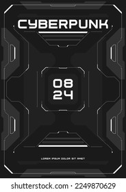 Cyberpunk futuristic poster. Tech cyberpunk design for web and print template. Technology style flyer. Future technology, black and white cyber design. Vector