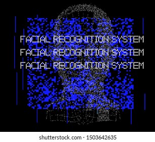 Cyberpunk futuristic style background for Artificial intelligence, Face Recognition Systems and VR (virtual reality) concept. Vector image of human face made of particles.
