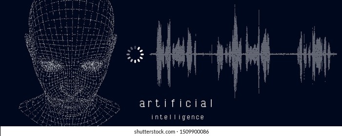 Cyberpunk futuristic style illustration for Artificial intelligence, Face Recognition Systems and VR (virtual reality) concept. Vector image of human face made of particles.